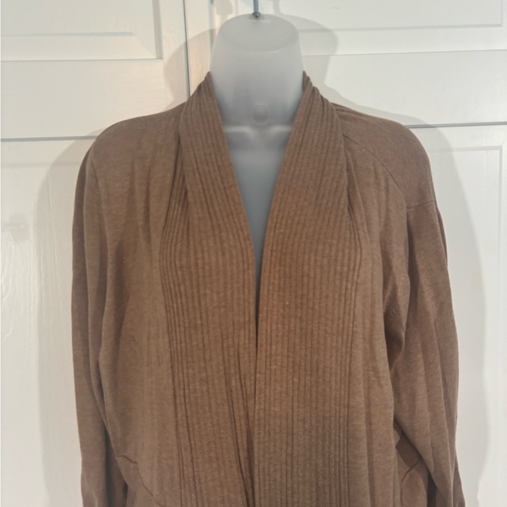 Tan Brown Cardigan Sweater Open Front 3/4 Sleeve Coldwater Creek XL - Picture 3 of 10
